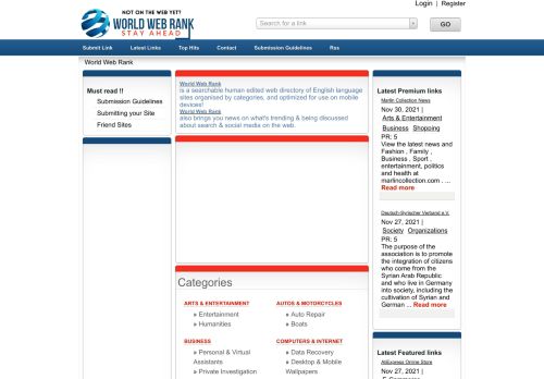 لقطة شاشة لموقع World Web Rank Directory
بتاريخ 01/12/2021
بواسطة دليل مواقع إنسااي
